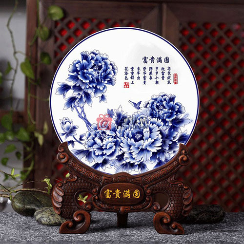 富贵满园陶瓷装饰盘子挂盘摆件工艺品