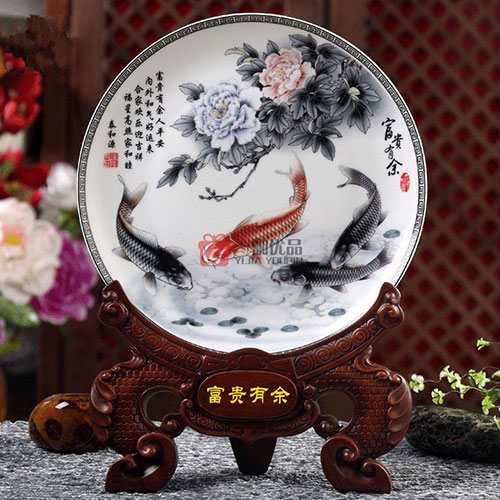 富贵有余陶瓷装饰盘子挂盘摆件工艺品